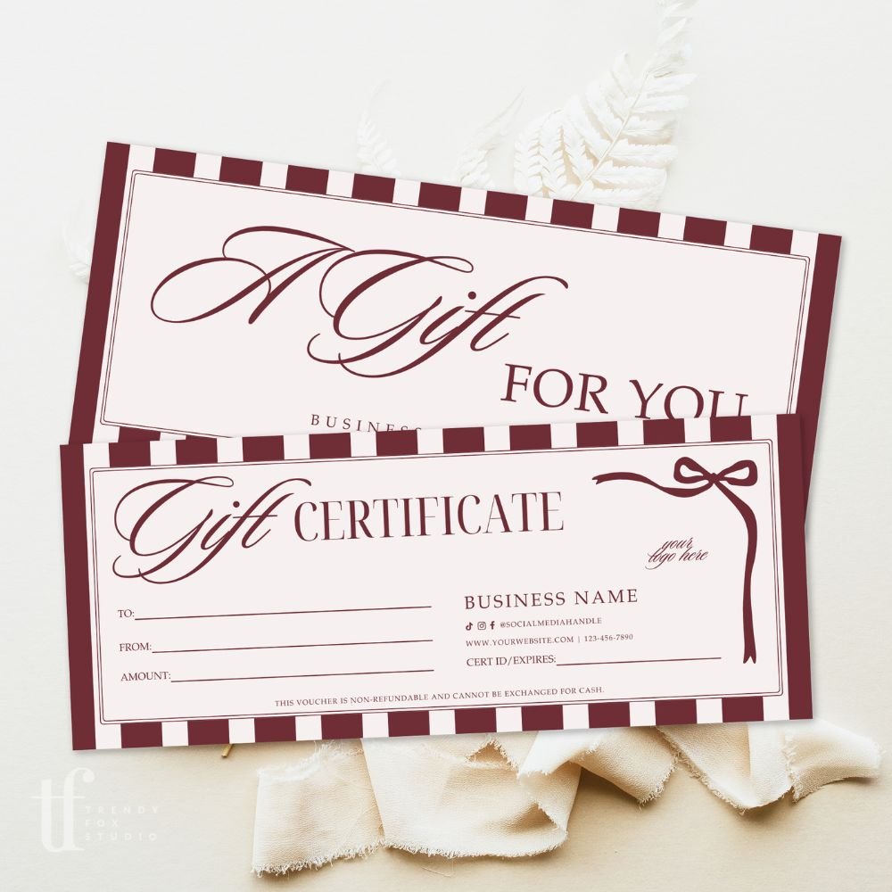 Gift Certificate Canva Template | Old Money Style | Lorna - Trendy Fox Studio