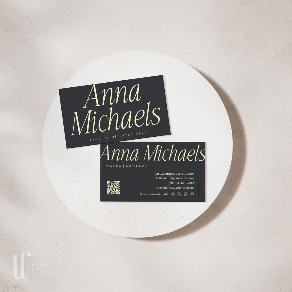 Business Card with QR Code Canva Template | Luxe Black | Nysa - Trendy Fox Studio