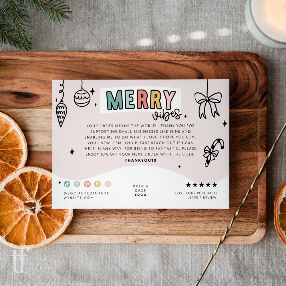 Christmas Business Thank You Card Canva Template | Single Sided Merry Vibes - Trendy Fox Studio