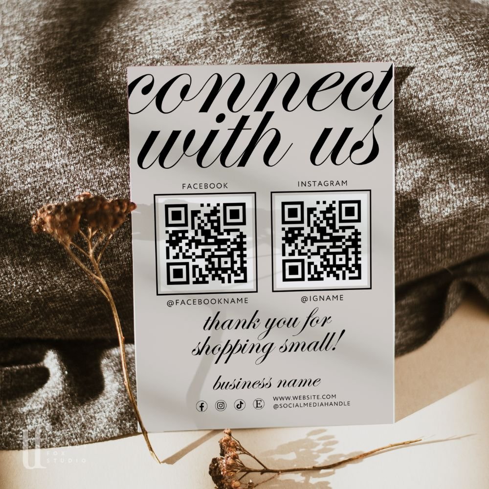 Connect With Us QR Code Social Media Sign Canva Template | Modern Luxe | Wynn - Trendy Fox Studio