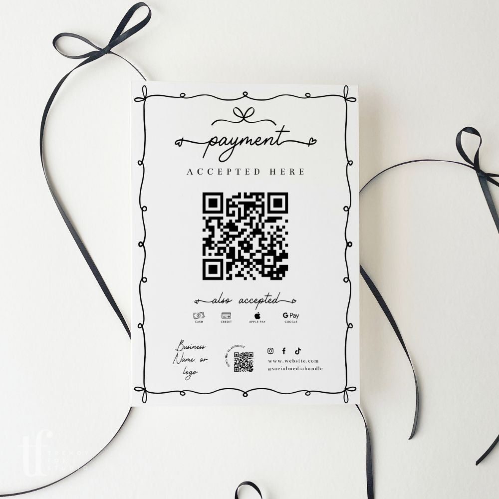 Scan to Pay Sign Canva Template | 1 QR Code | Whimsical Coquette | Thea - Trendy Fox Studio