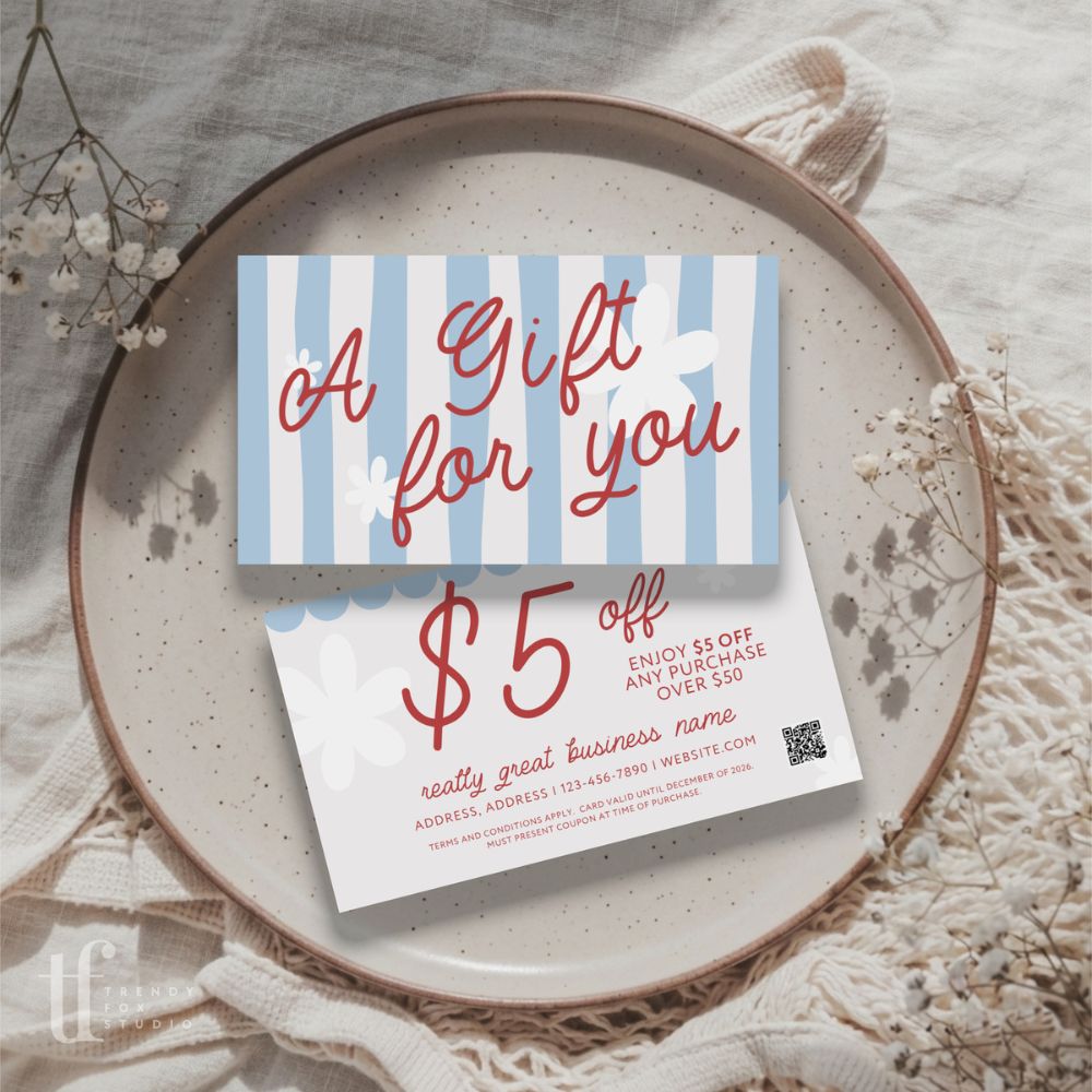 Business Coupon Card Canva Template | Preppy Cottagecore | Margot - Trendy Fox Studio