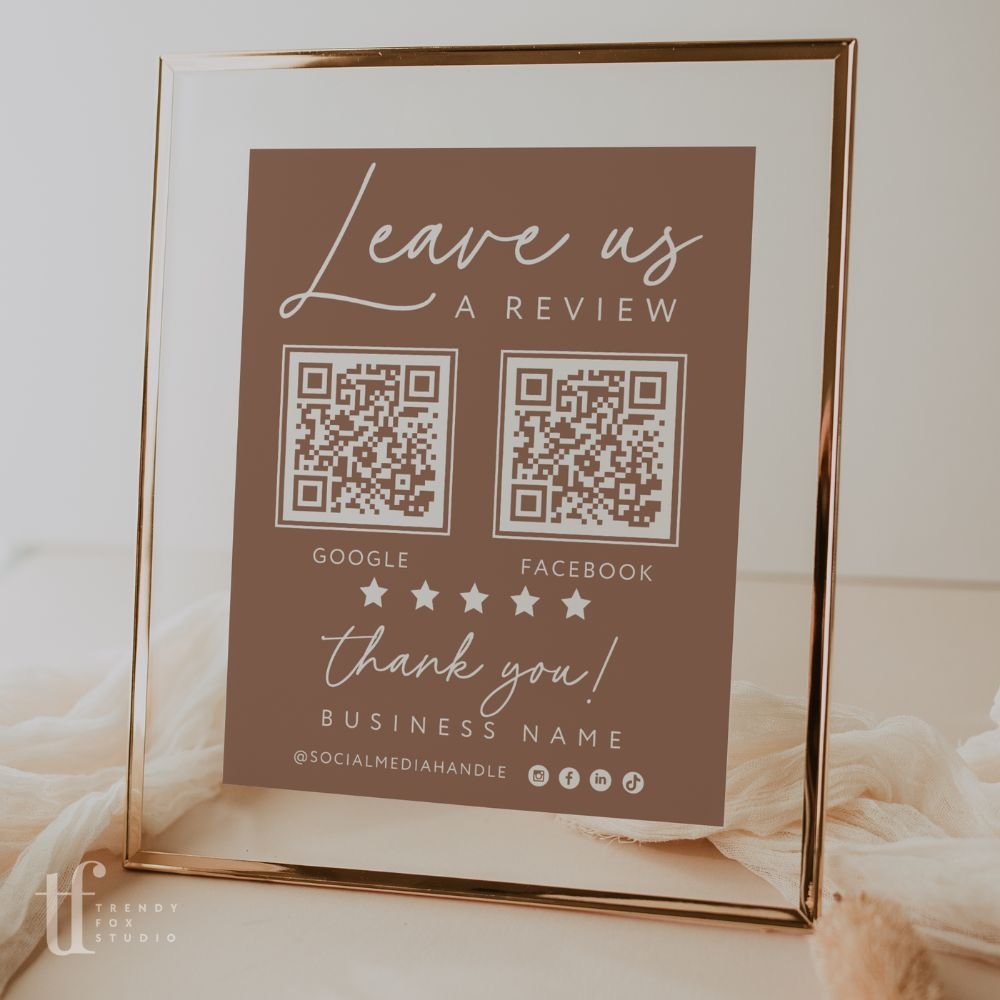 Leave Us A Review Sign Canva Template | Modern Boho | Inez - Trendy Fox Studio