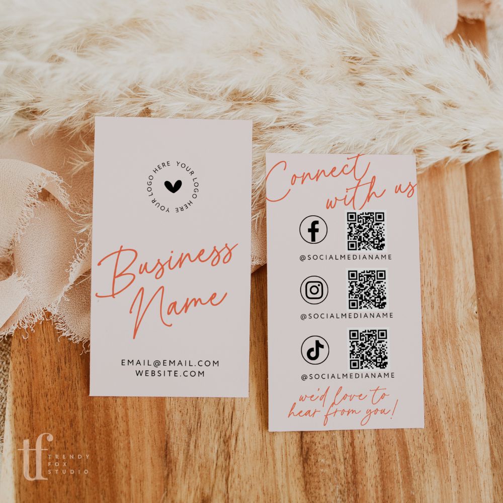Social Media Connect with Us QR Code Business Card Canva Template | Inez - Trendy Fox Studio