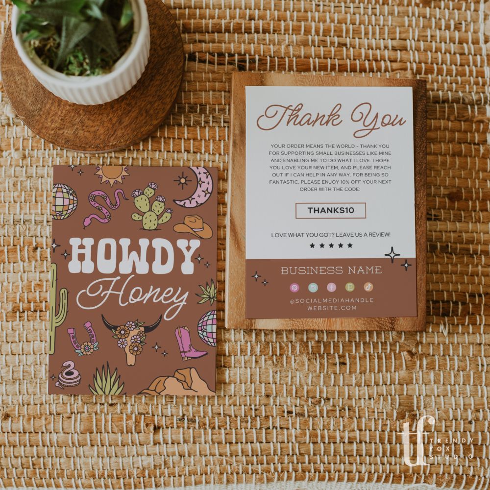 Business Thank You Card Canva Template | Retro Western Desert | Nash - Trendy Fox Studio