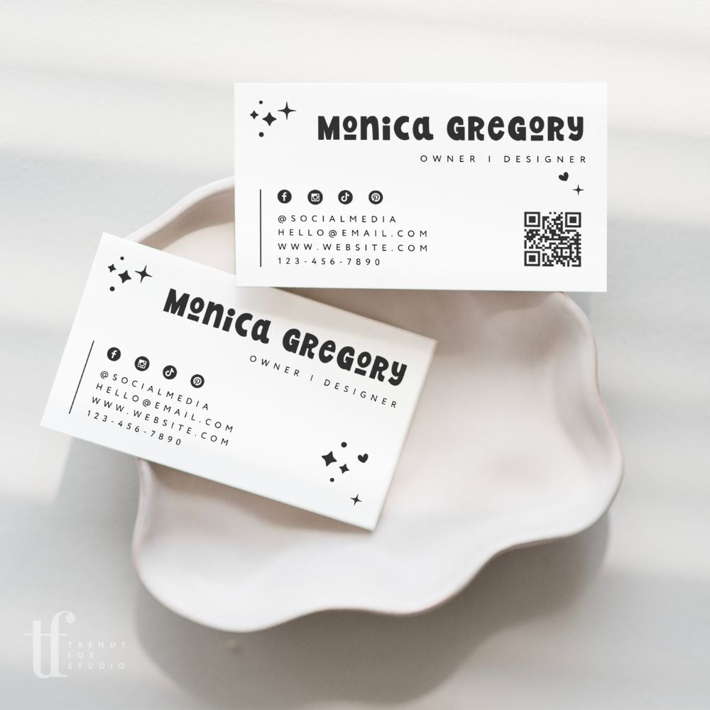 Business Card Canva Template with QR Code | Cute Retro | Millie - Trendy Fox Studio