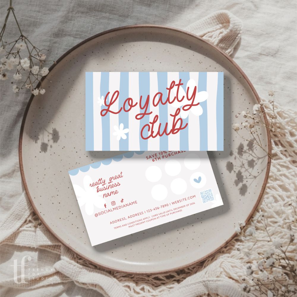 Loyalty Stamp Card Canva Template | Preppy Cottagecore | Margot - Trendy Fox Studio