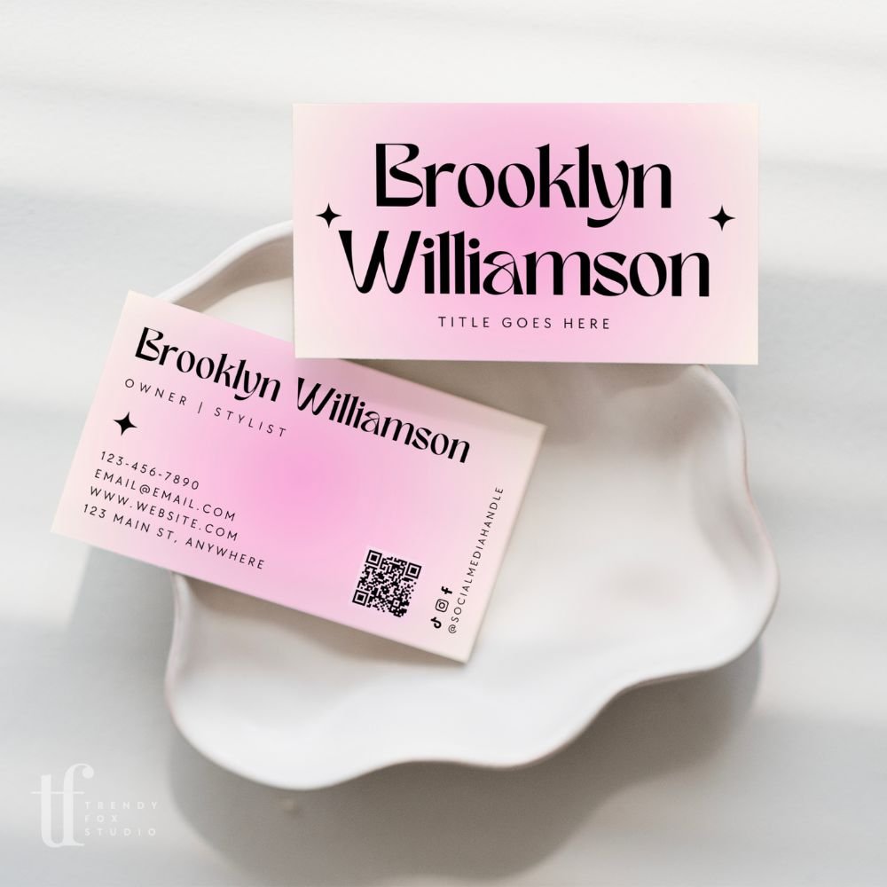 Business Card with QR Code Canva Template | Feminine Modern Elegant Branding | Opal - Trendy Fox Studio