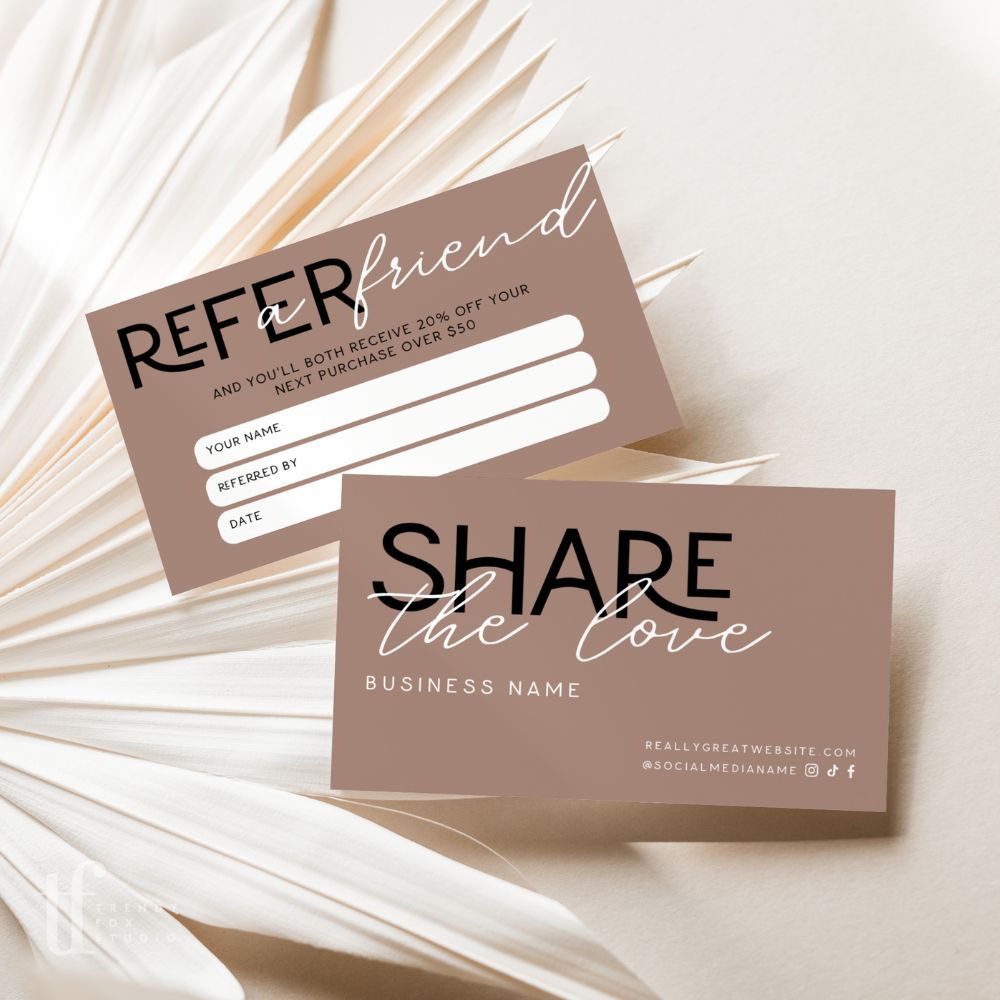 Refer A Friend Discount Business Card Canva Template | Modern Editorial | Lyra - Trendy Fox Studio