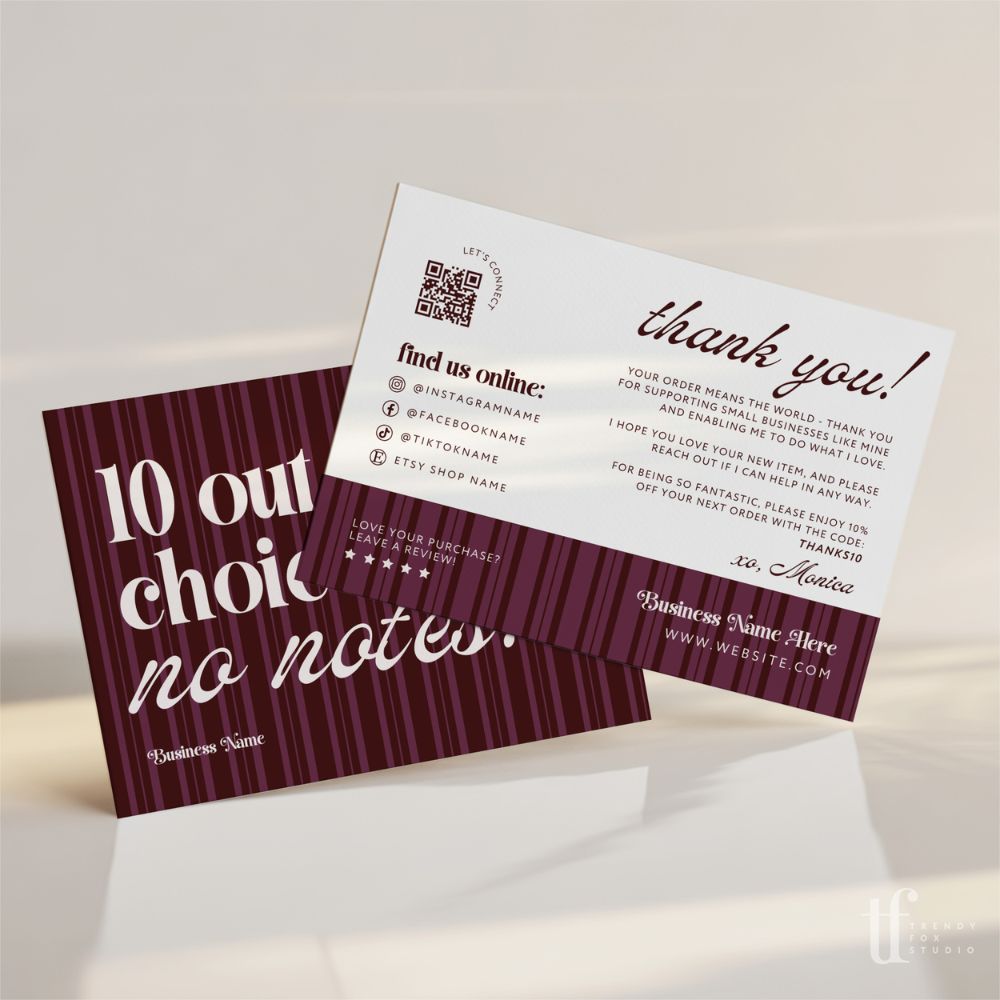 Business Thank You Card Canva Template | Chic Preppy Stripe | Plum