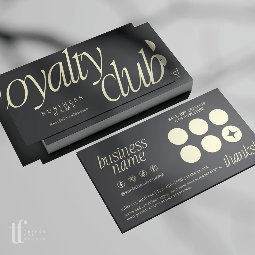 Loyalty Card Canva Template | Luxe Black | Nysa - Trendy Fox Studio