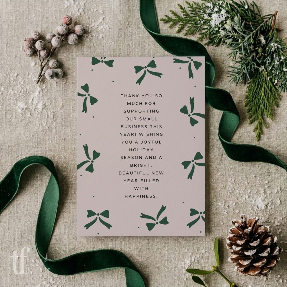 Christmas Business Thank You Card Canva Template | Classic Bows Holiday Insert