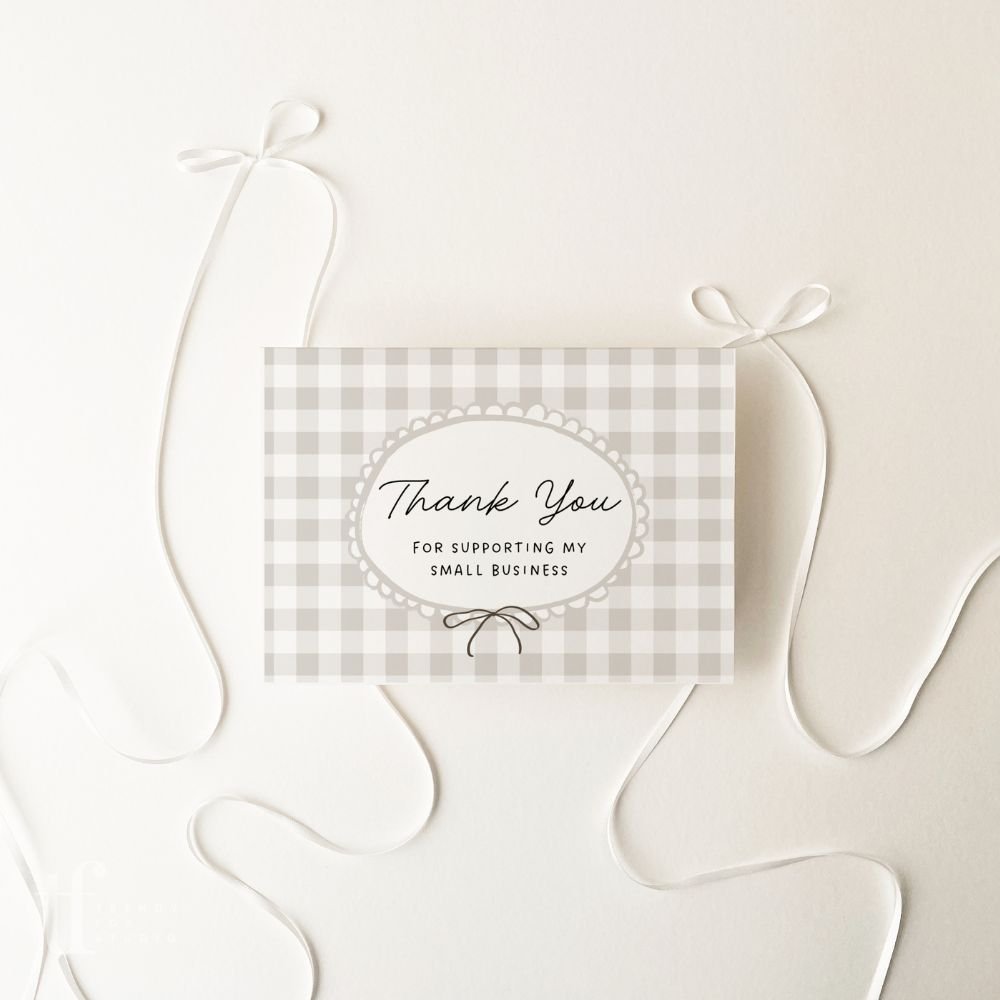 Business Thank You Card Canva Template | Cottagecore Neutral Gingham | Lula - Trendy Fox Studio