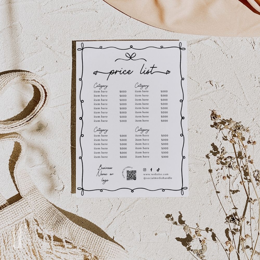 Price List Menu Canva Template | Whimsical Coquette | Thea - Trendy Fox Studio