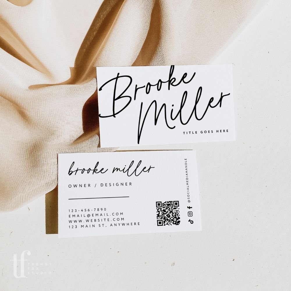 Business Card with QR Code Canva Template | Modern Boho | Inez - Trendy Fox Studio