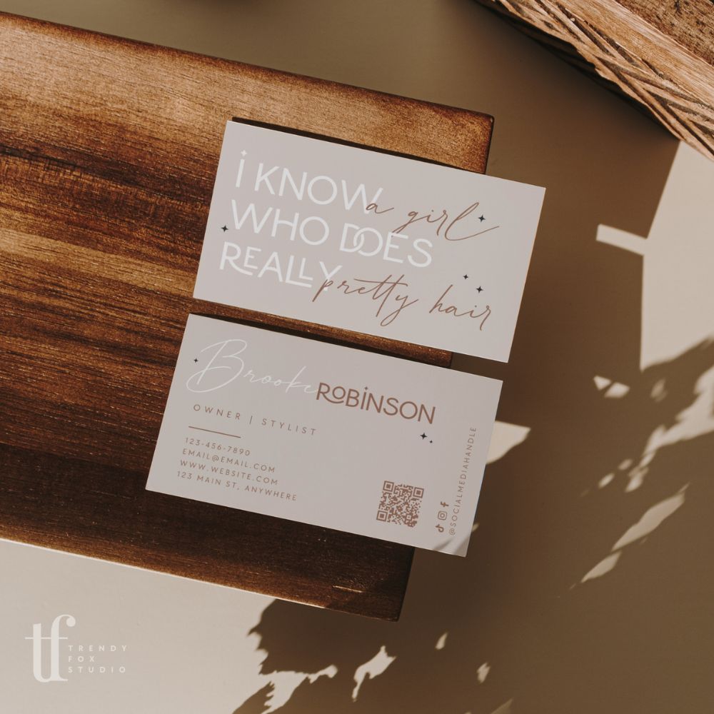 Business Card Canva Template with QR Code | Hair Stylist or Salon | Elegant Boho | Noa - Trendy Fox Studio