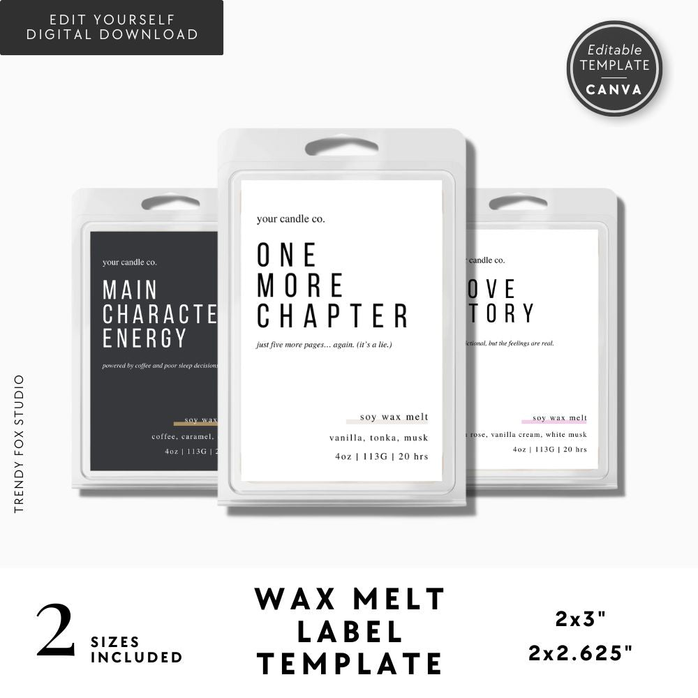 Bookish Wax Melt Clamshell Label Canva Template | Funny Reading/Library Sticker Design - Trendy Fox Studio