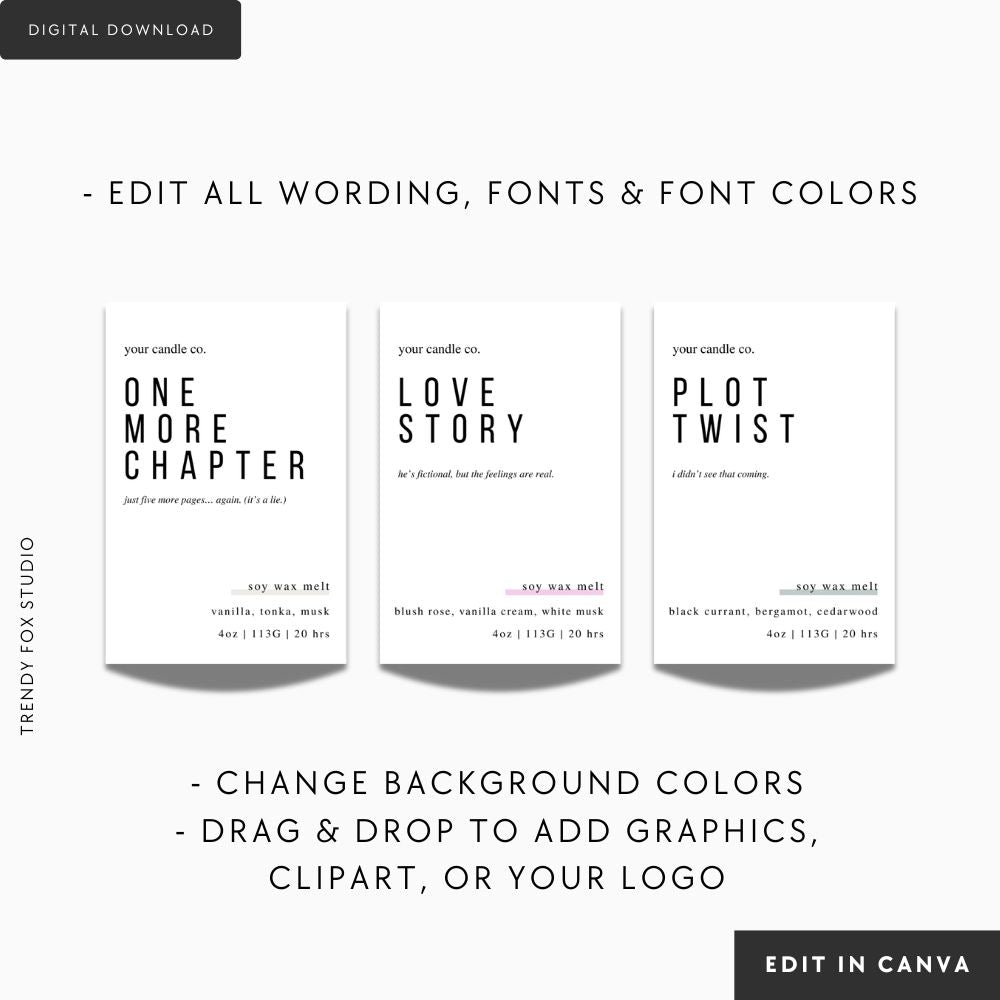 Bookish Wax Melt Clamshell Label Canva Template | Funny Reading/Library Sticker Design - Trendy Fox Studio