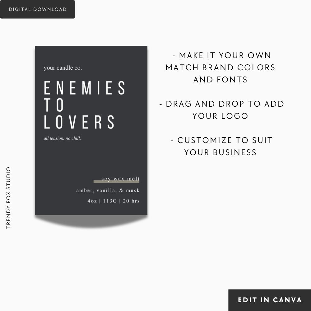 Bookish Wax Melt Clamshell Label Canva Template | Funny Reading/Library Sticker Design - Trendy Fox Studio