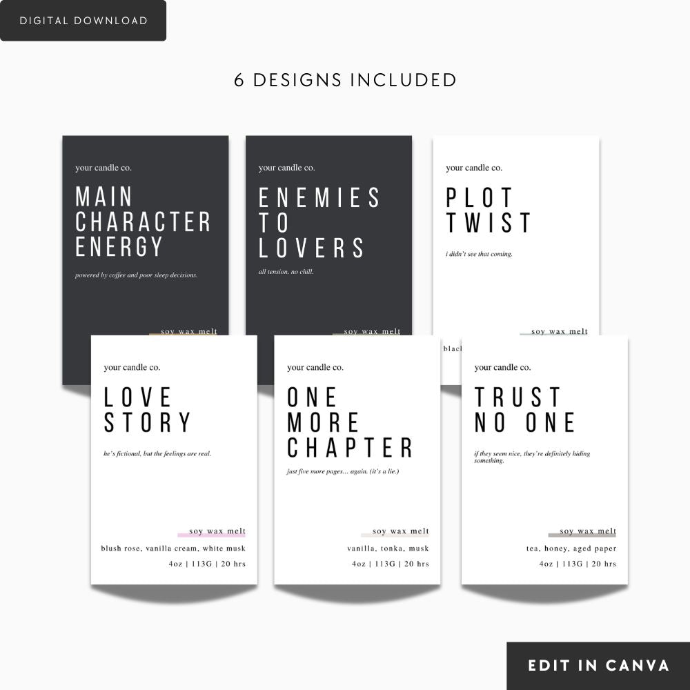 Bookish Wax Melt Clamshell Label Canva Template | Funny Reading/Library Sticker Design - Trendy Fox Studio