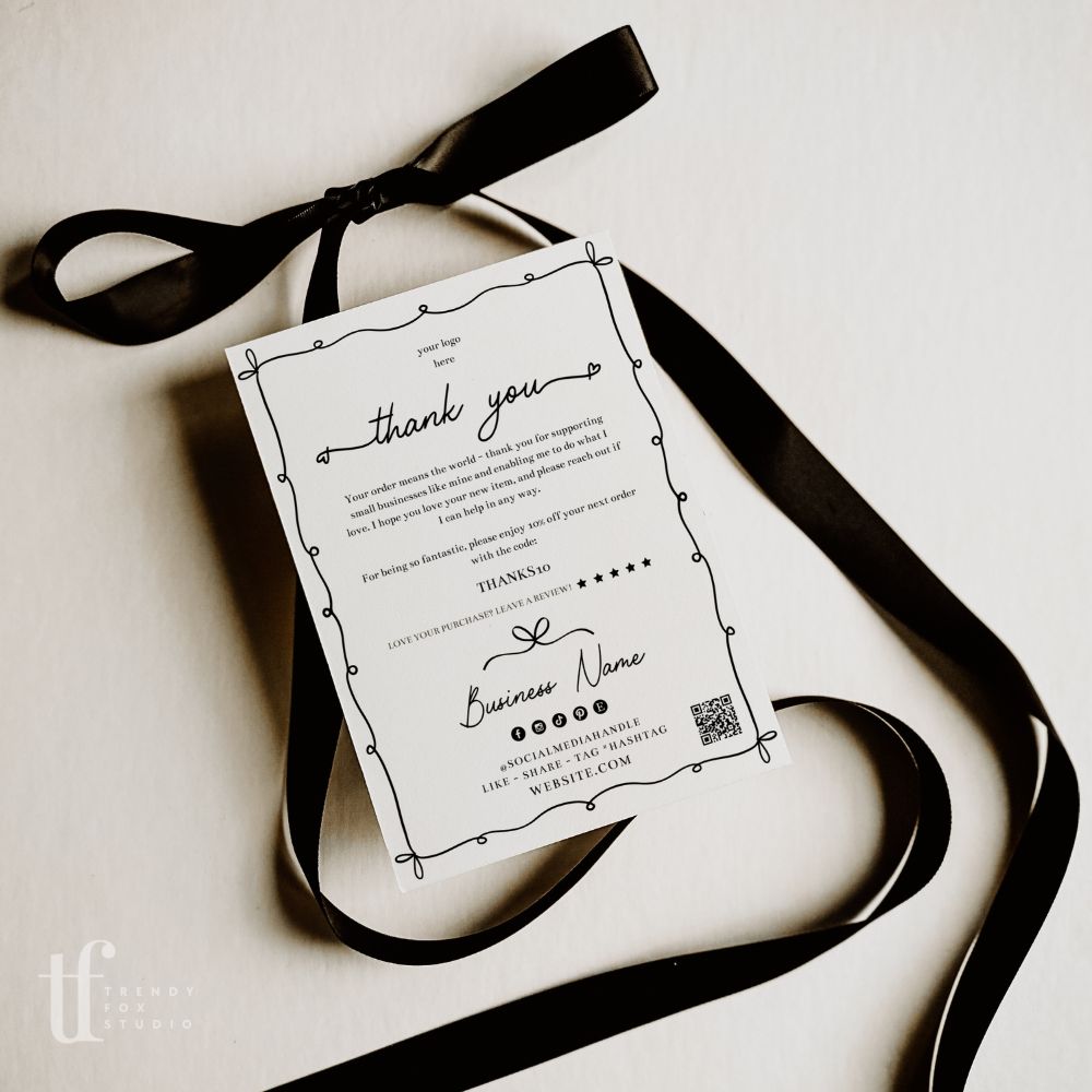 Business Thank You Card Canva Template | Whimsical Coquette | Thea - Trendy Fox Studio