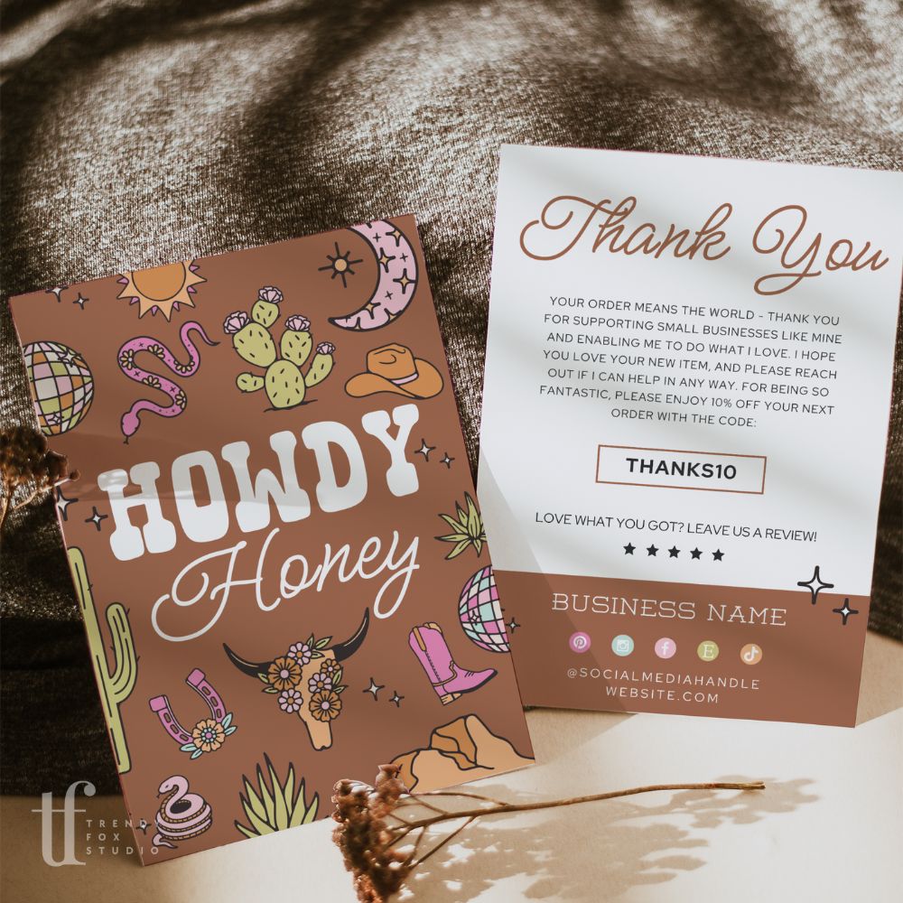 Business Thank You Card Canva Template | Retro Western Desert | Nash - Trendy Fox Studio
