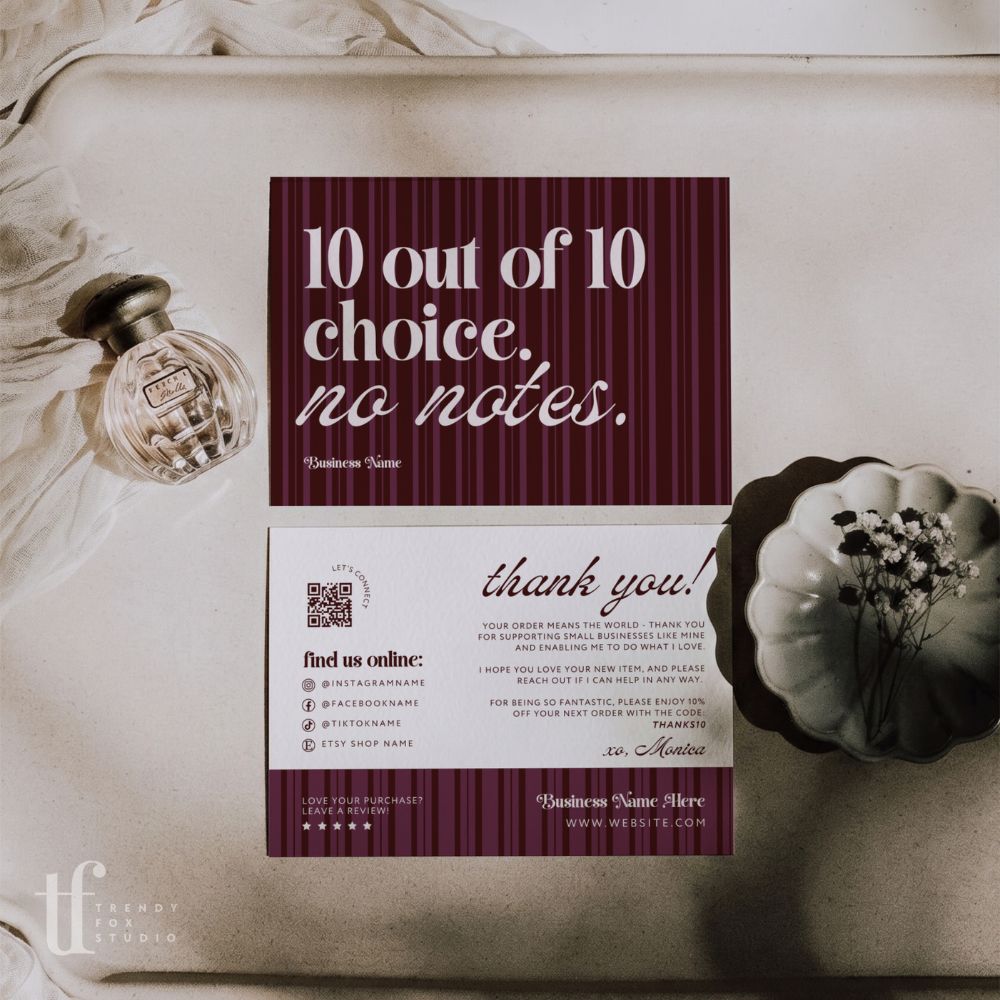 Business Thank You Card Canva Template | Chic Preppy Stripe | Plum