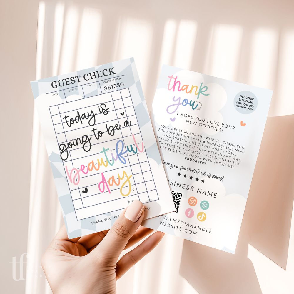 Business Thank You Card Canva Template | Guest Check Checkered Rainbow | Lumi