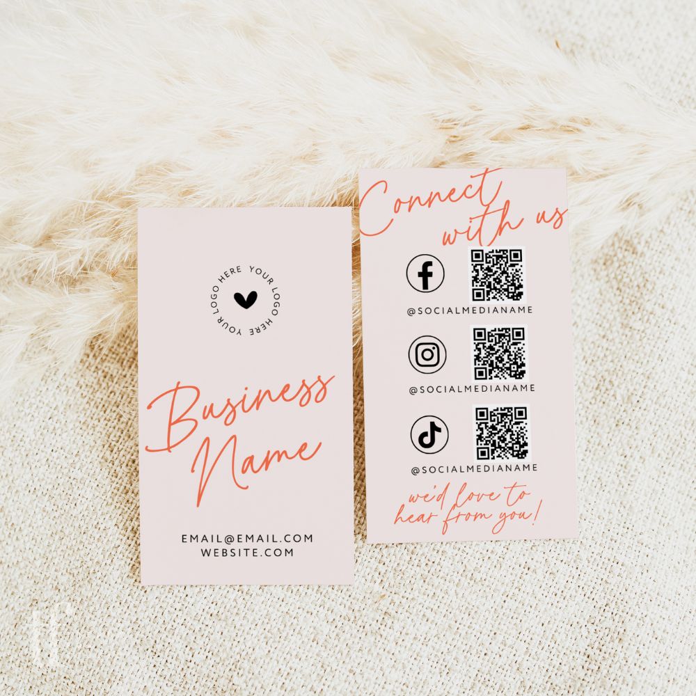 Social Media Connect with Us QR Code Business Card Canva Template | Inez - Trendy Fox Studio