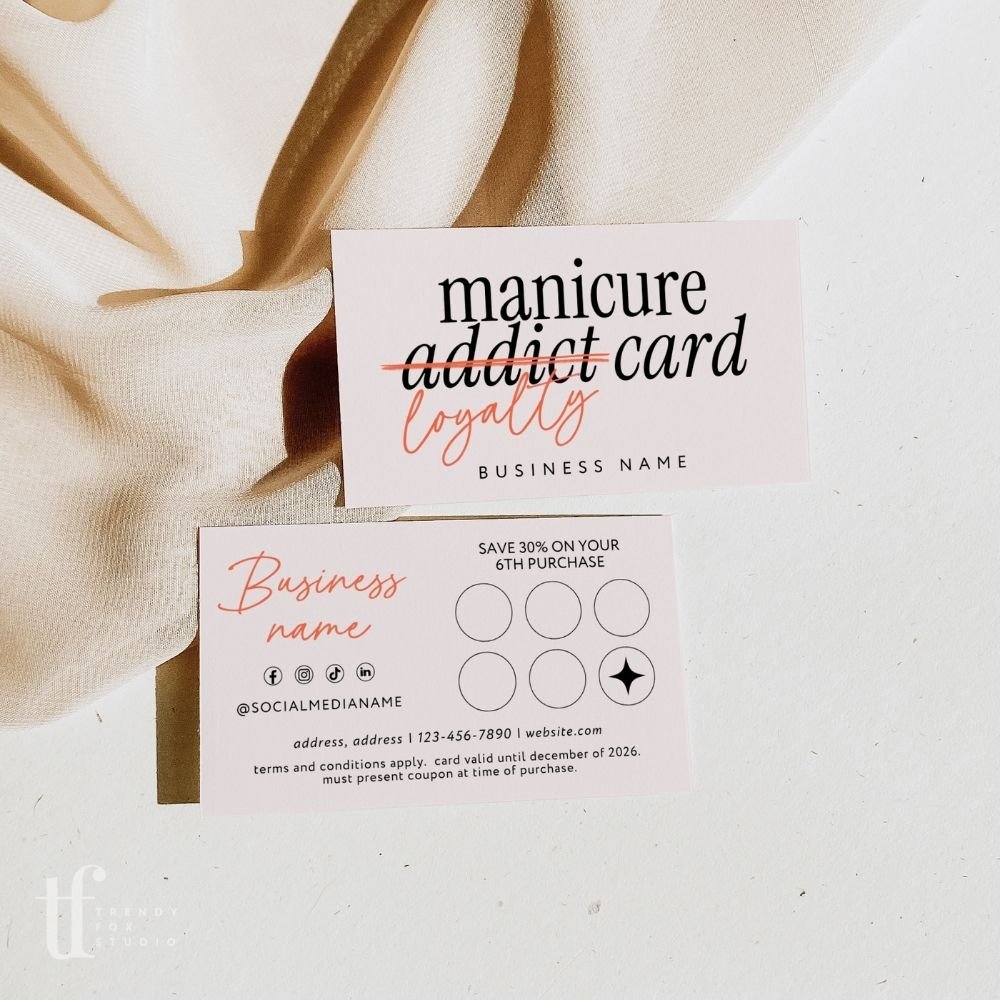Loyalty Card Canva Template | Rewards Card for Nails, Salon, or Beauty Business | Inez - Trendy Fox Studio
