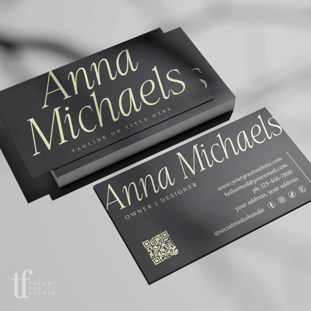 Business Card with QR Code Canva Template | Luxe Black | Nysa - Trendy Fox Studio