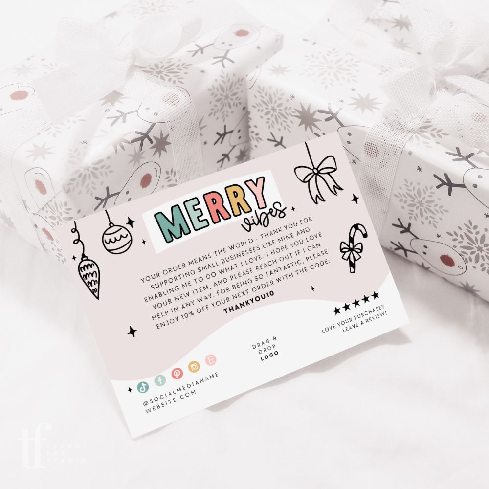 Christmas Business Thank You Card Canva Template | Single Sided Merry Vibes - Trendy Fox Studio