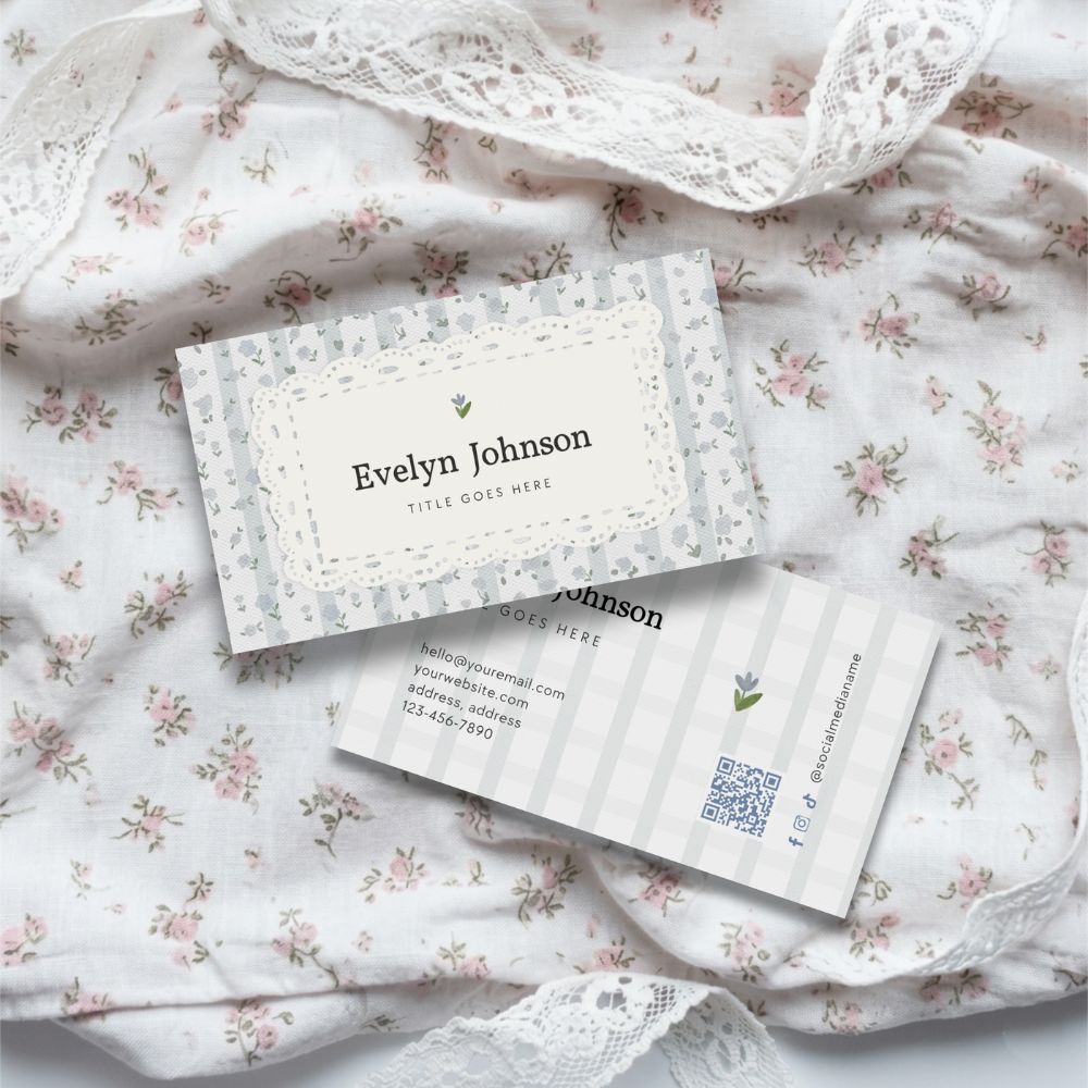 Business Card Canva Template with QR Code | Cottagecore Shabby Chic | Aubrie - Trendy Fox Studio