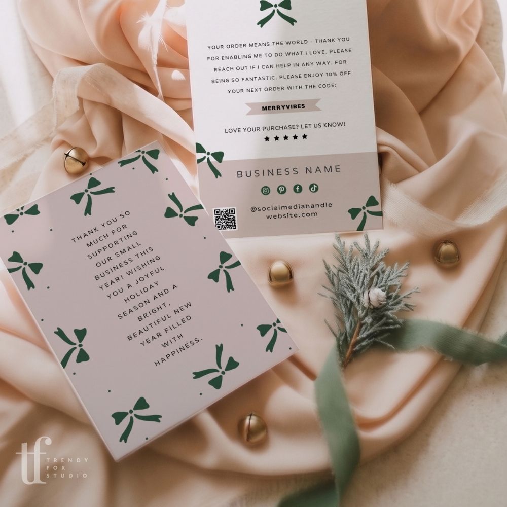 Christmas Business Thank You Card Canva Template | Classic Bows Holiday Insert