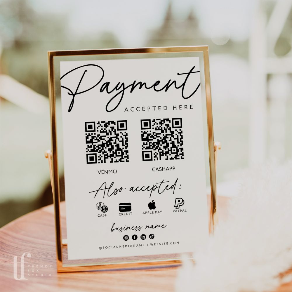 Scan to Pay 2 QR Code Sign, Accepted Payments Sign Canva Template | Modern Boho | Inez - Trendy Fox Studio