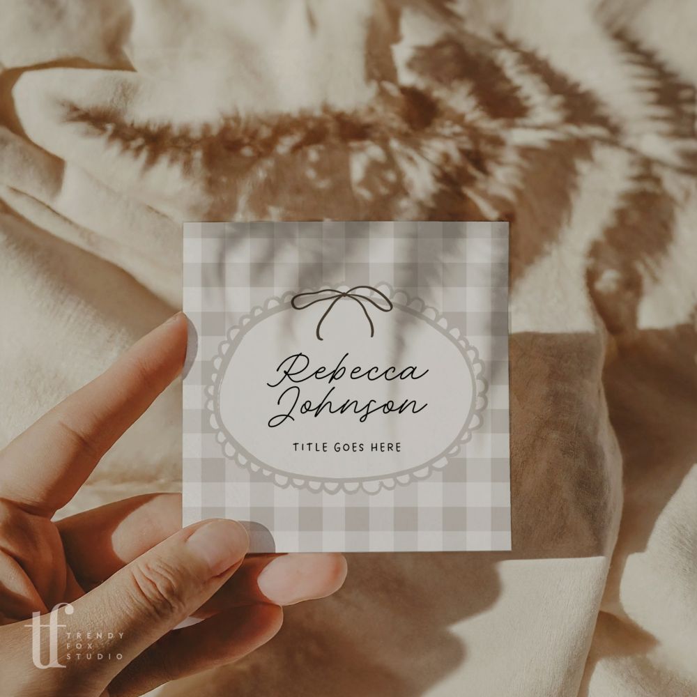 Square Business Card Canva Template with QR Code | Cottagecore Gingham | Lula - Trendy Fox Studio