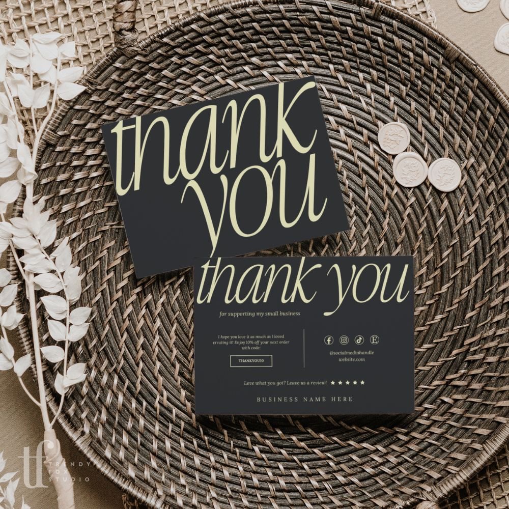 Business Thank You Card Canva Template | Luxe Black | Nysa - Trendy Fox Studio