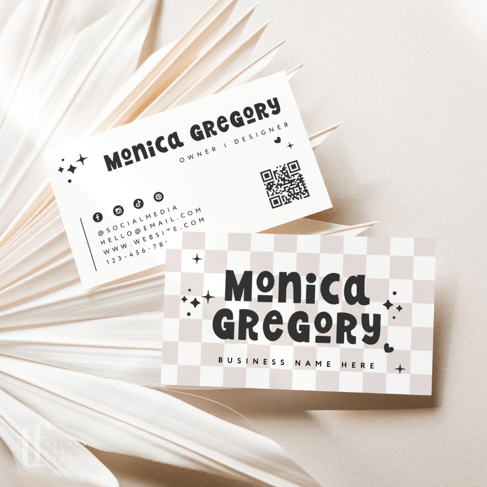 Business Card Canva Template with QR Code | Cute Retro | Millie - Trendy Fox Studio