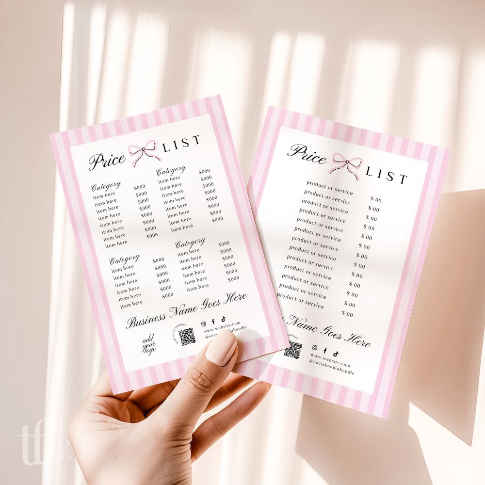 Price List Menu Canva Template | Coquette Stripes | Brit - Trendy Fox Studio