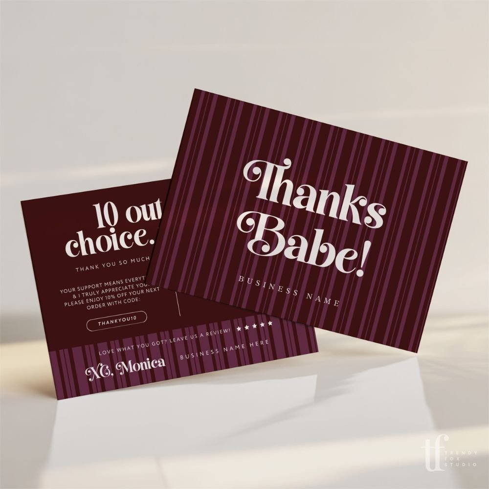 Business Thank You Card Canva Template | Chic Vintage | Plum - Trendy Fox Studio
