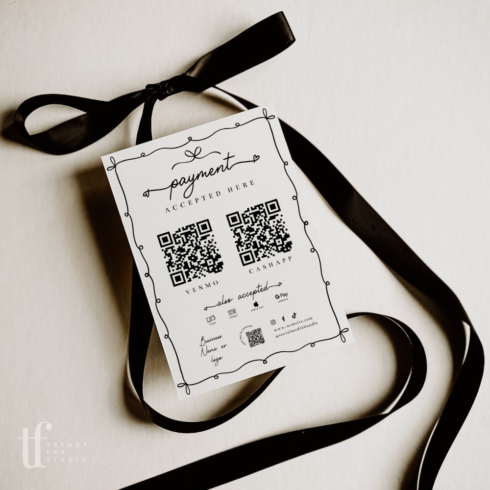 Scan to Pay Sign Canva Template | 2 QR Code | Whimsical Coquette | Thea - Trendy Fox Studio