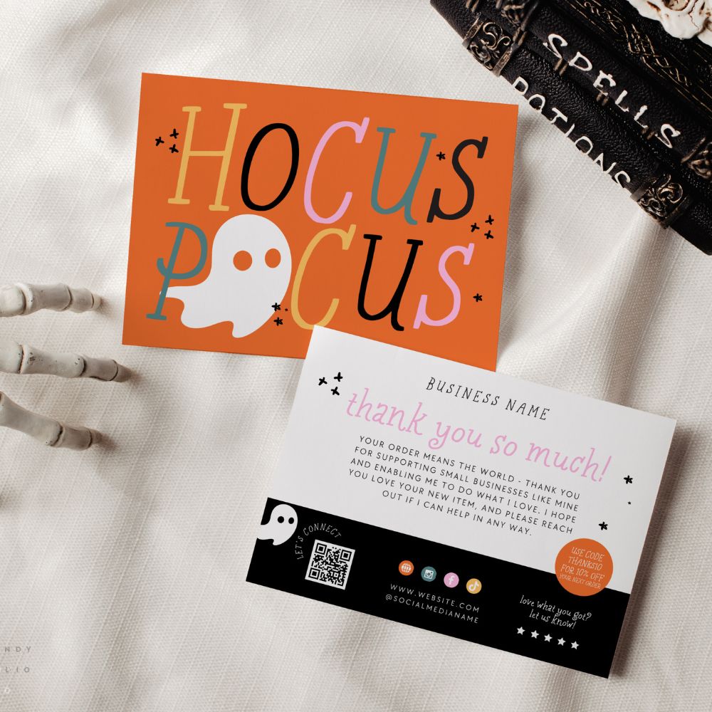 Halloween Business Thank You Card Canva Template | Hocus Pocus Ghost