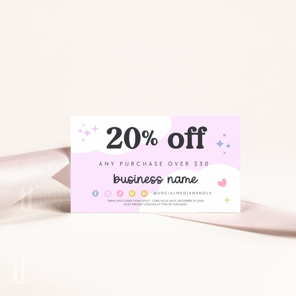 Business Coupon Card, Discount Card Canva Template | Colorful Rainbow | Lulu - Trendy Fox Studio