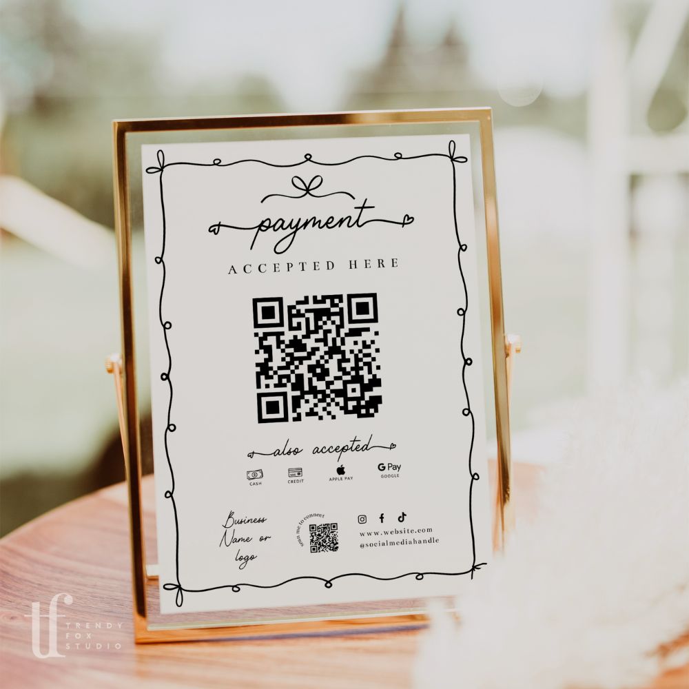 Scan to Pay Sign Canva Template | 1 QR Code | Whimsical Coquette | Thea - Trendy Fox Studio