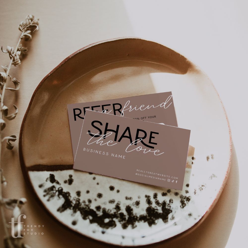 Refer A Friend Discount Business Card Canva Template | Modern Editorial | Lyra - Trendy Fox Studio
