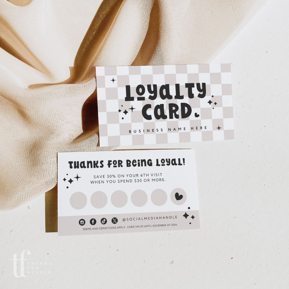 Loyalty Card Canva Template | Retro Checkered | Millie - Trendy Fox Studio