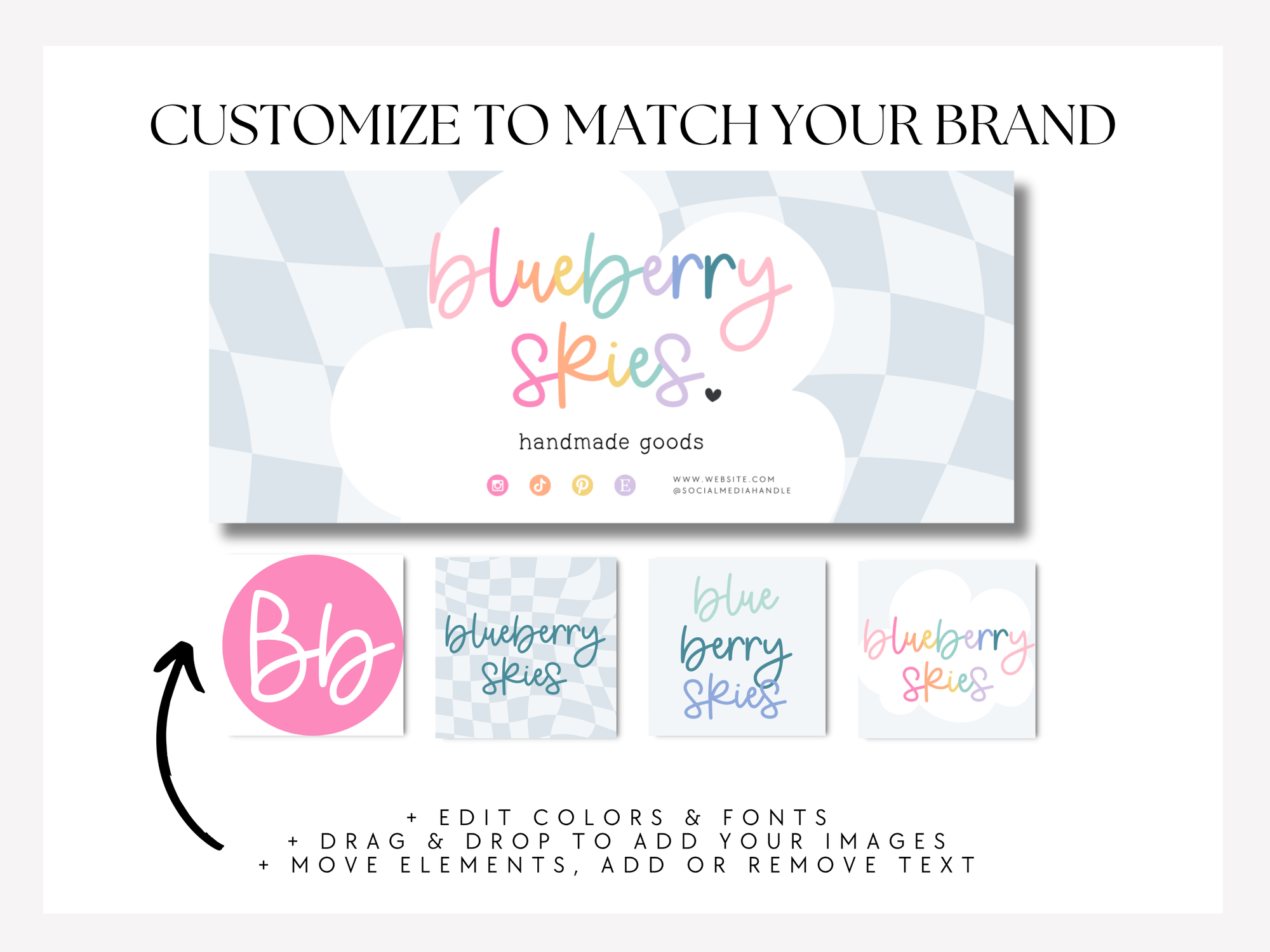 Pastel Rainbow Whimsical Facebook Cover Branding Set Canva Template | Lumi