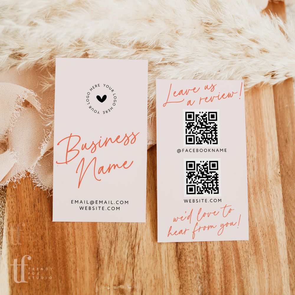 QR Code Leave Us A Review Us Business Card Canva Template| Inez - Trendy Fox Studio