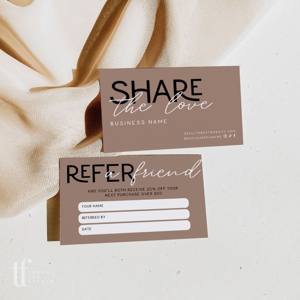 Refer A Friend Discount Business Card Canva Template | Modern Editorial | Lyra - Trendy Fox Studio