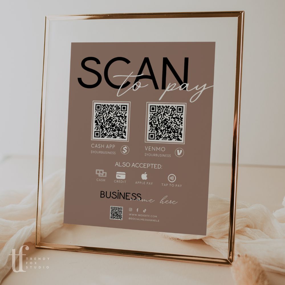 Scan to Pay Sign &amp; Price List Sign | 2 QR Code | Canva Template | Lyra - Trendy Fox Studio